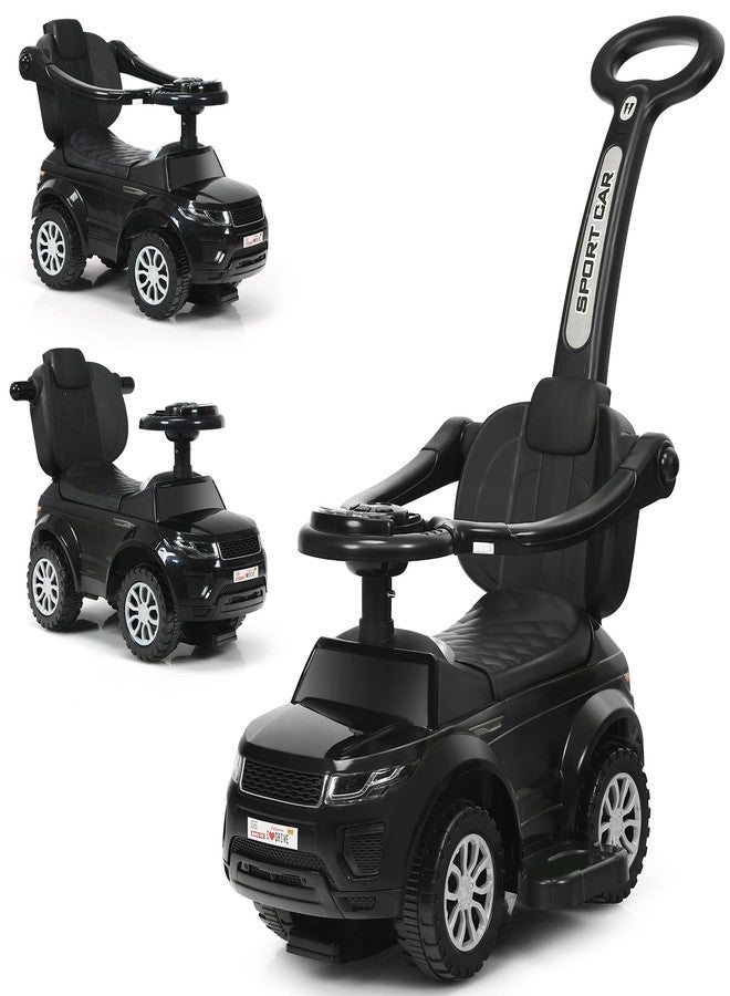 GLACER Push Cars for Toddlers 1-3, 3-in-1 Kids Sliding Car with Detachable Guardrail, Horn, Music, Lights, Storage Box and Anti-Roll Design, Ride on Push Car for Boys Girls (Black) - Image 1